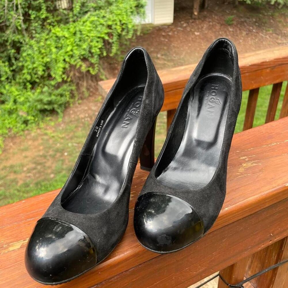 Hogan Women's 38 Suede Black Pumps with Patent leather‎ toe caps